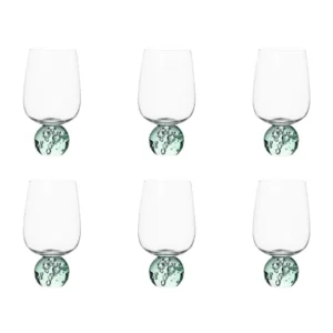 Jogo 6 Taças Base Esfera Verde e Transparente 580ml