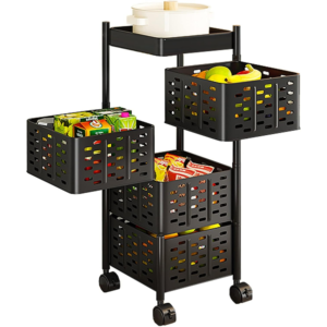Multifunctionele opbergwagen met 4 schappen en wielen, opvouwbaar, metaal