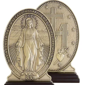 Adorno Religioso Nossa Senhora das Graças em Metal Ouro Velho 19cm